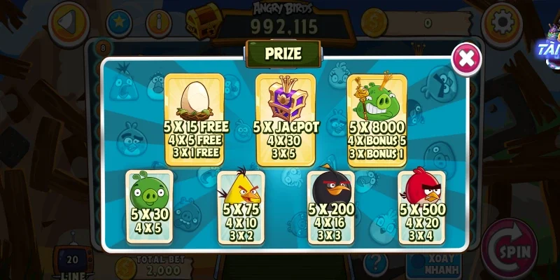 Quy định trả thưởng của game Angry bird slots